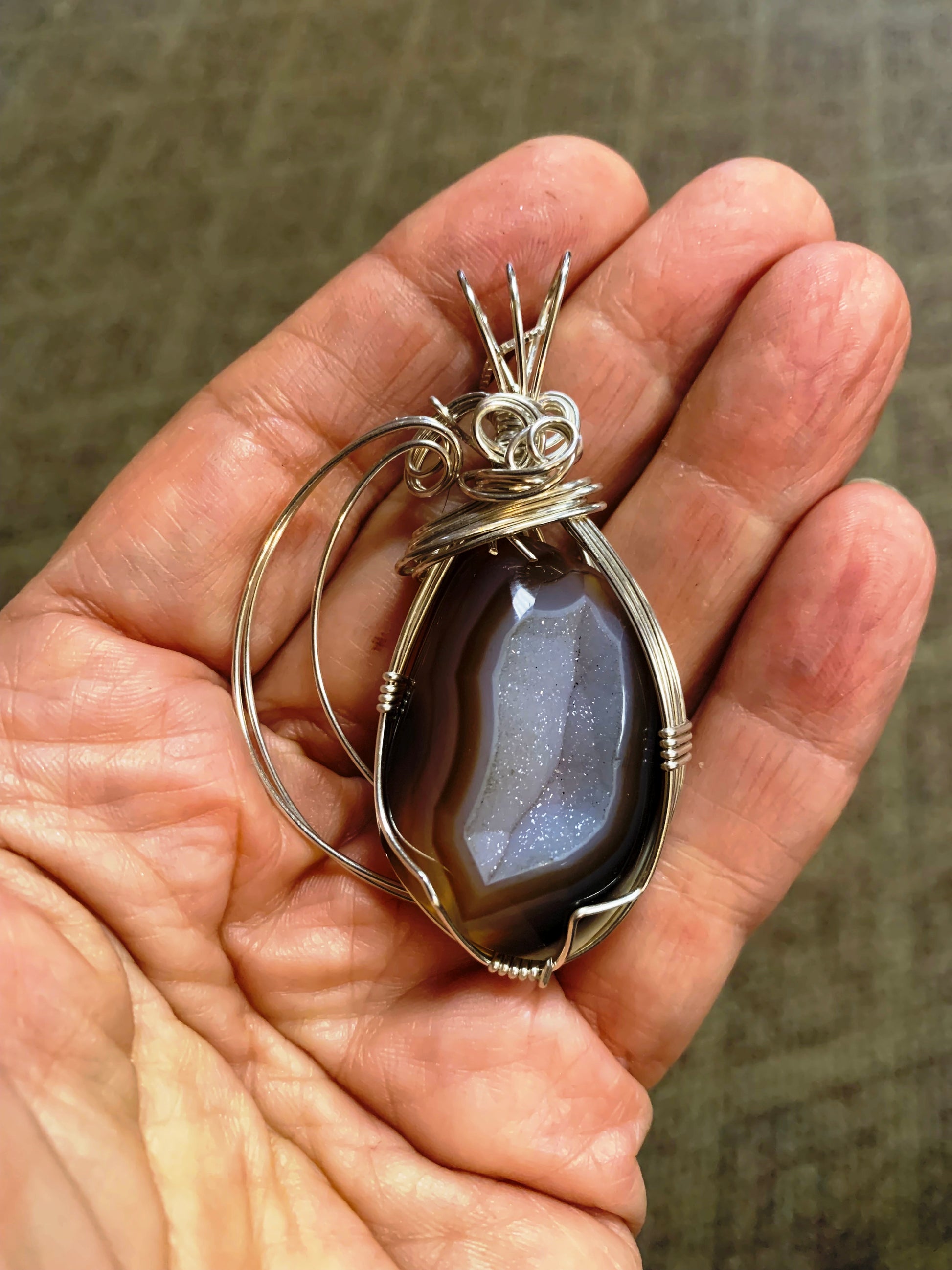 'Agate Sparkle' Druzy Silver Pendant