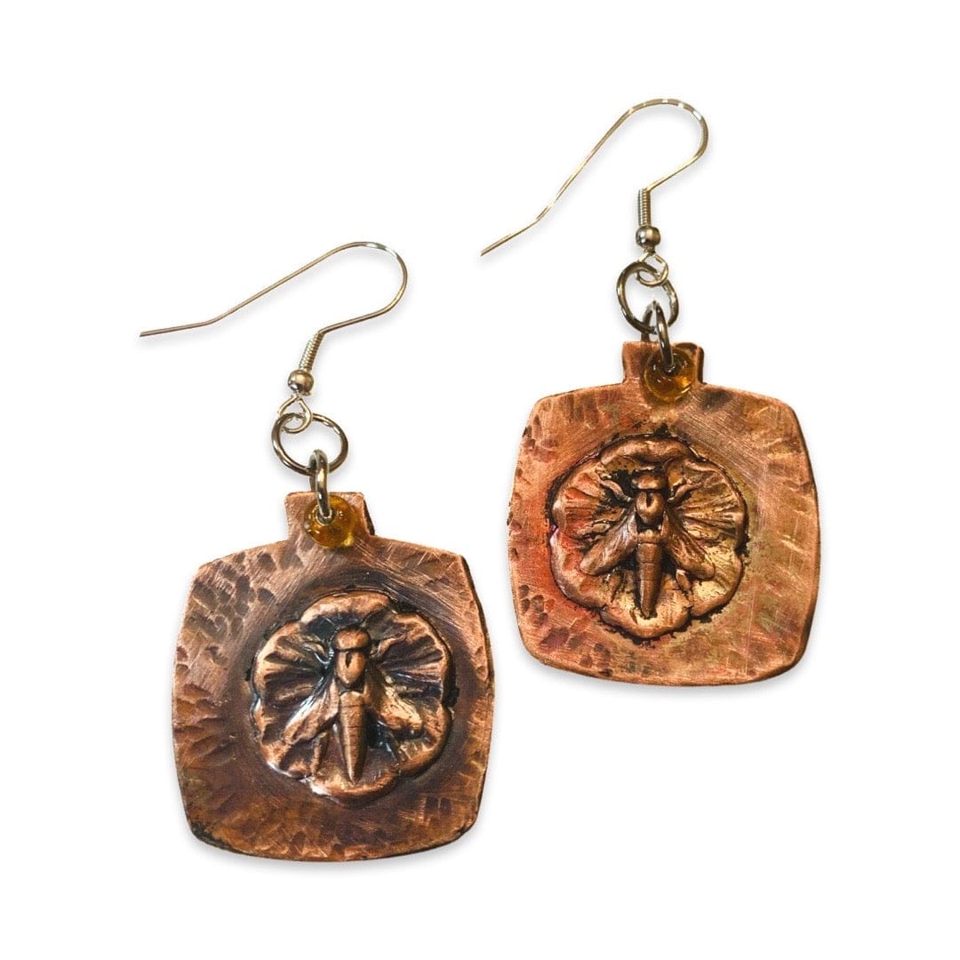 Copper bee earrings