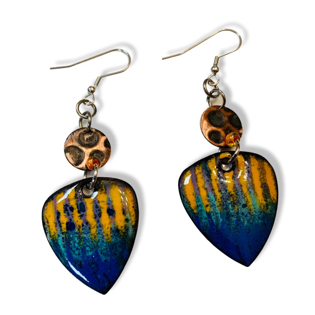 Blue and gold enamel earrings with unique design