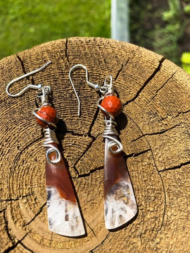 Carnelian Jasper earrings on wood