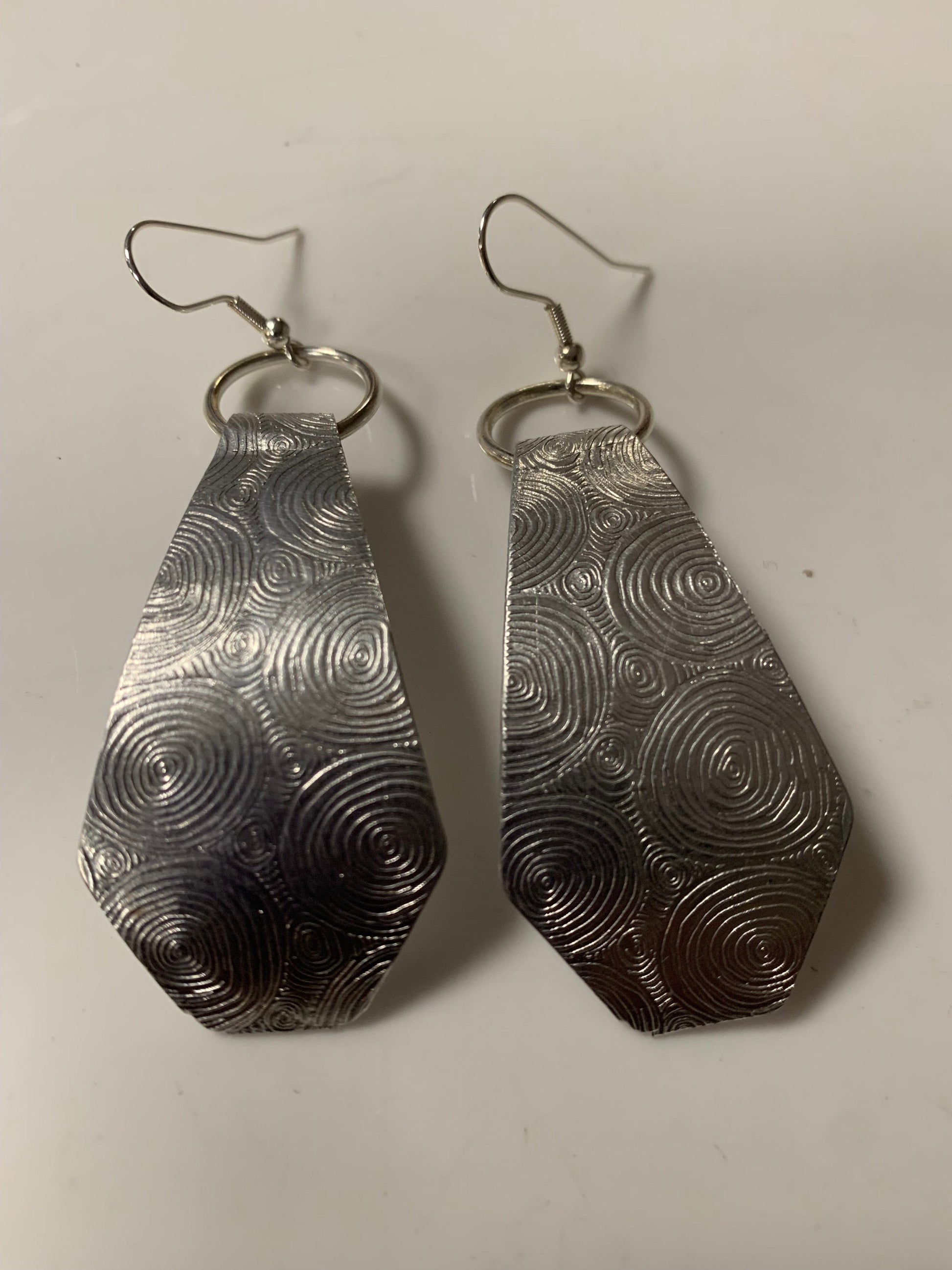 Silver Concentric Circle Tear Drop Earrings