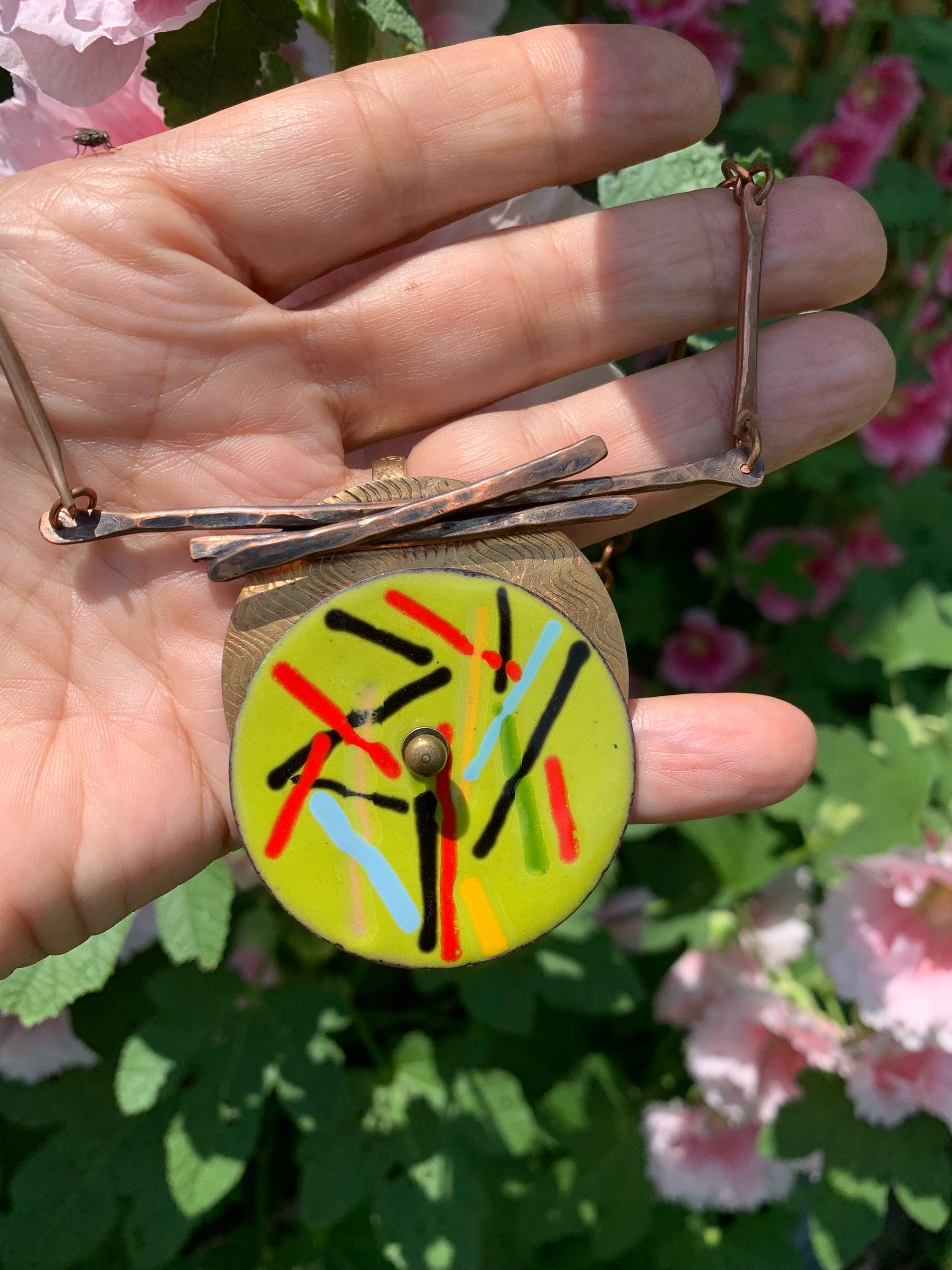 'Lines Of Energy' Enamel and Copper Pendant