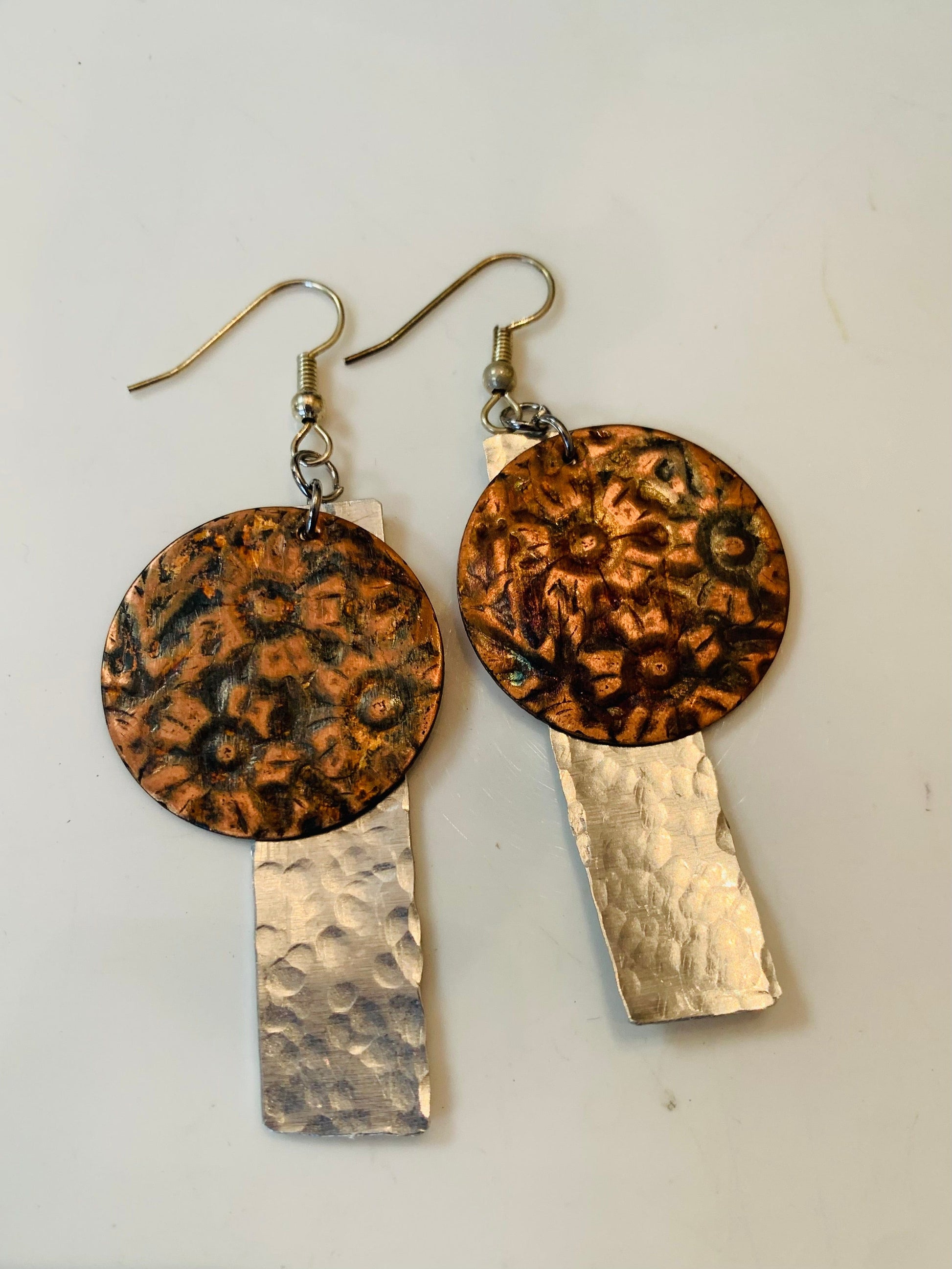 FlowerBurst copper and silver earrings