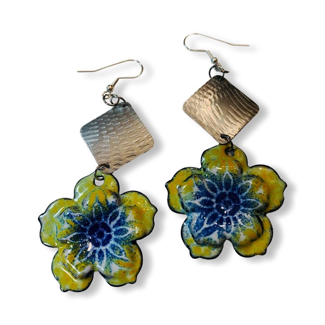 FlowersWithin earrings with yellow and blue floral design
