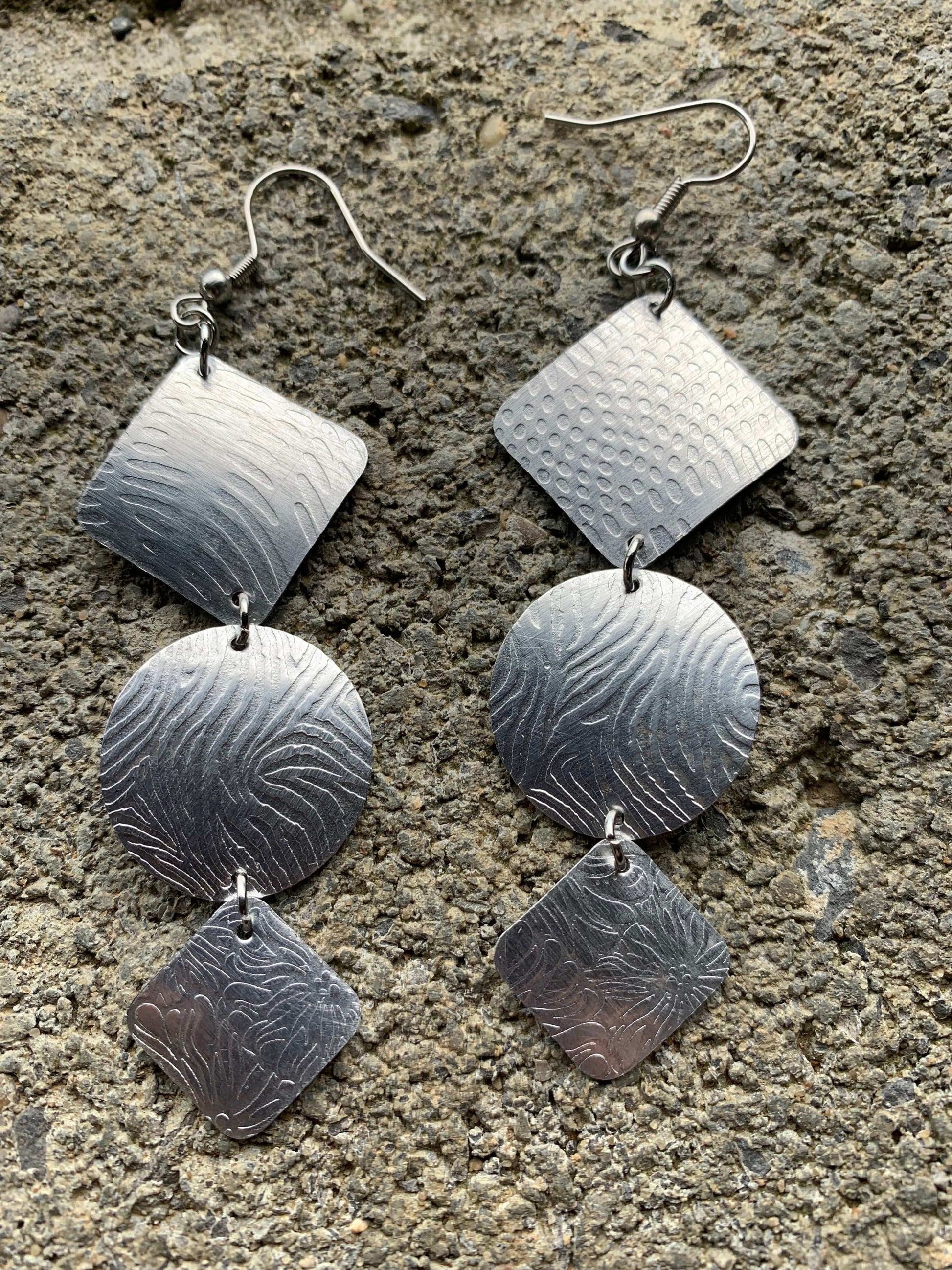 Silver earrings with textured metal, IMG_5139
