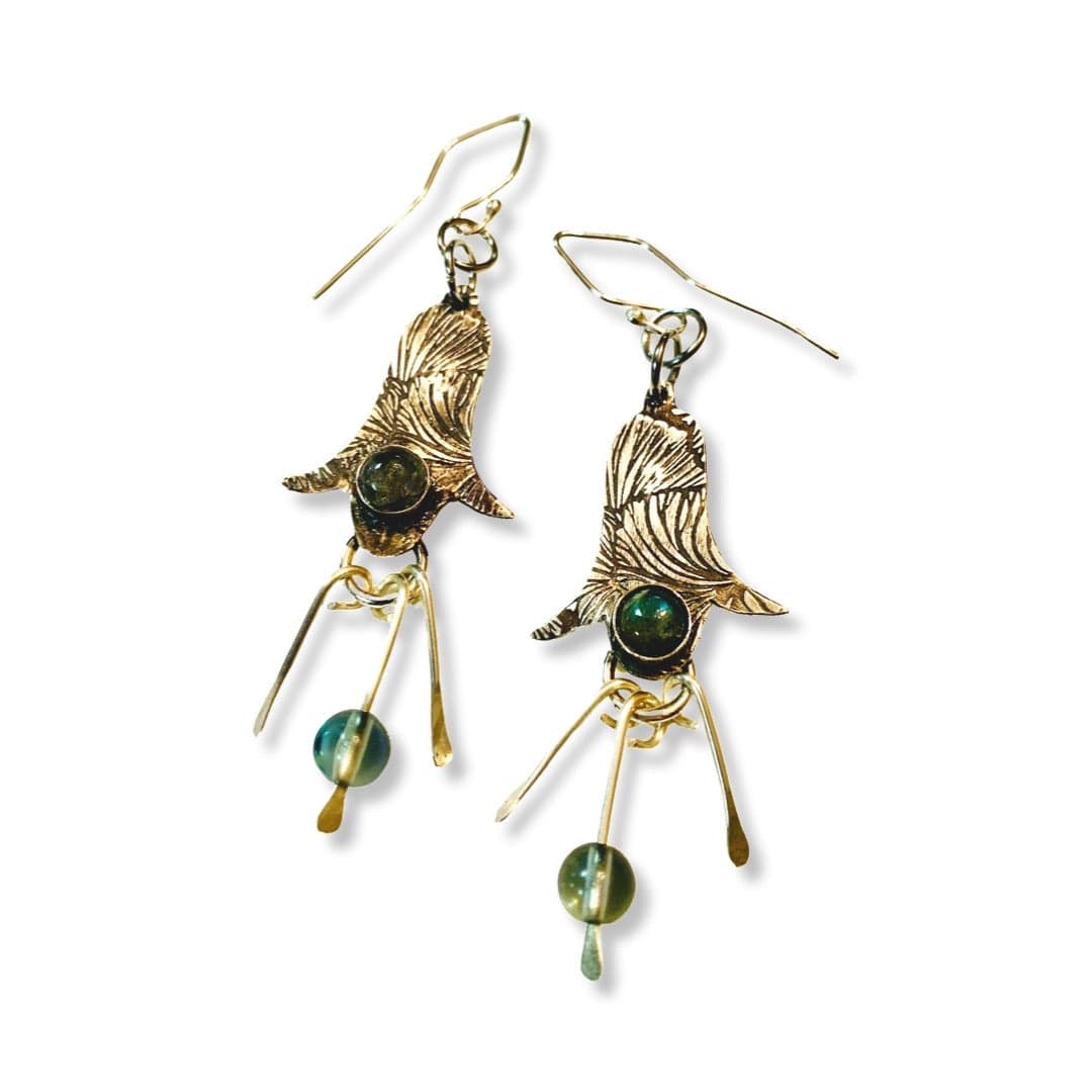 LabraBells2 earrings with green beads