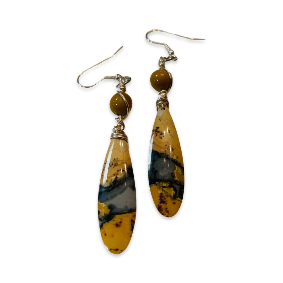 W- 'Cave Walk' Maligano Jasper and Mooikite Silver Earrings