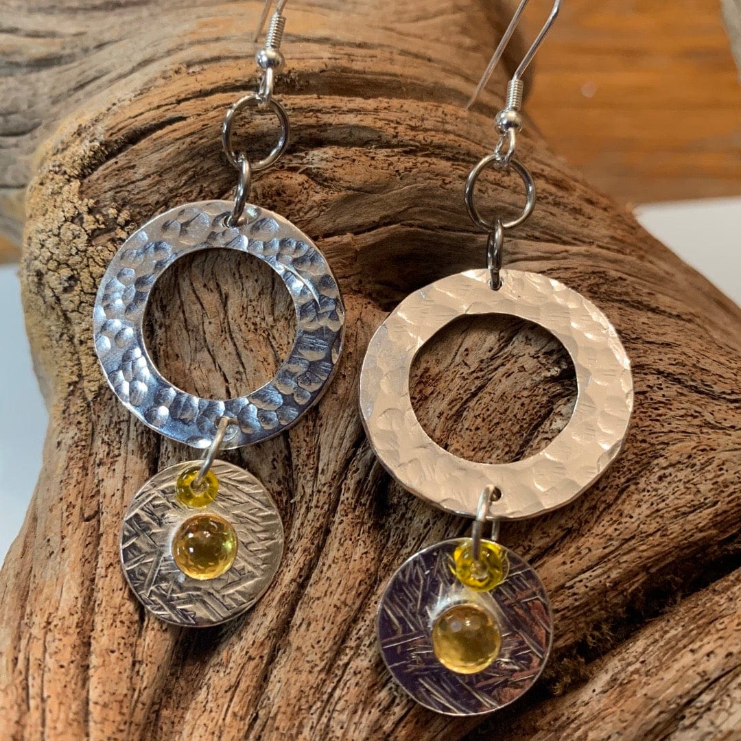Open circle earrings with yellow accents