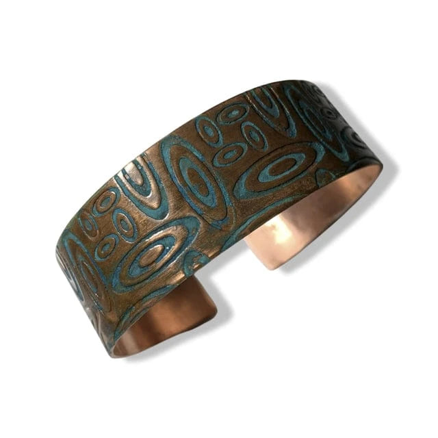 Patina Circle cuff bracelet with teal and copper design