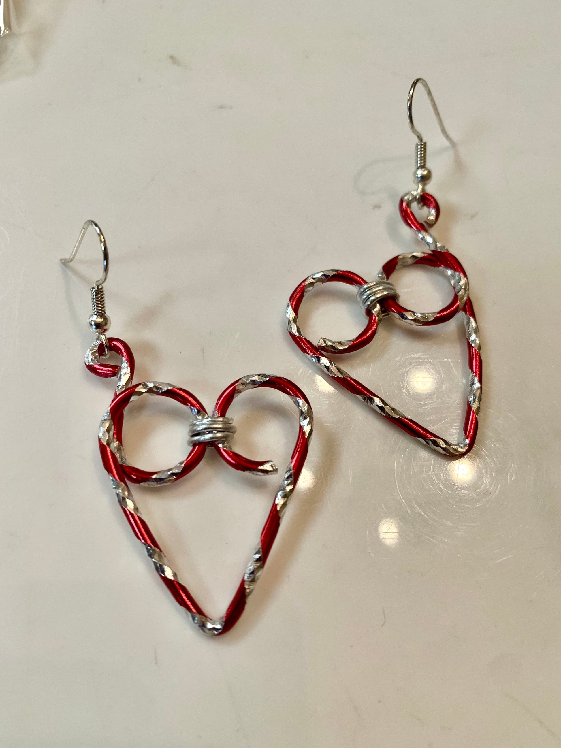 Red and silver heart earrings