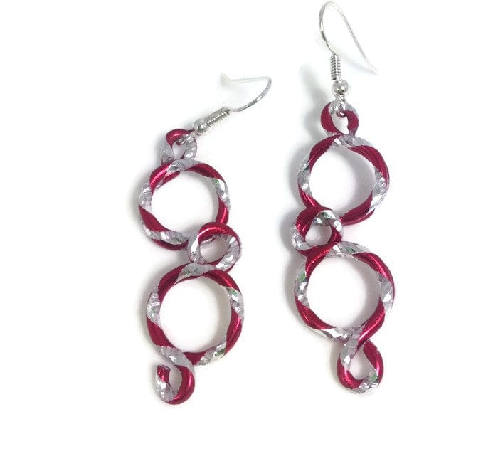 Red and silver loop earrings