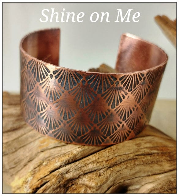 Copper cuff bracelet with fan pattern