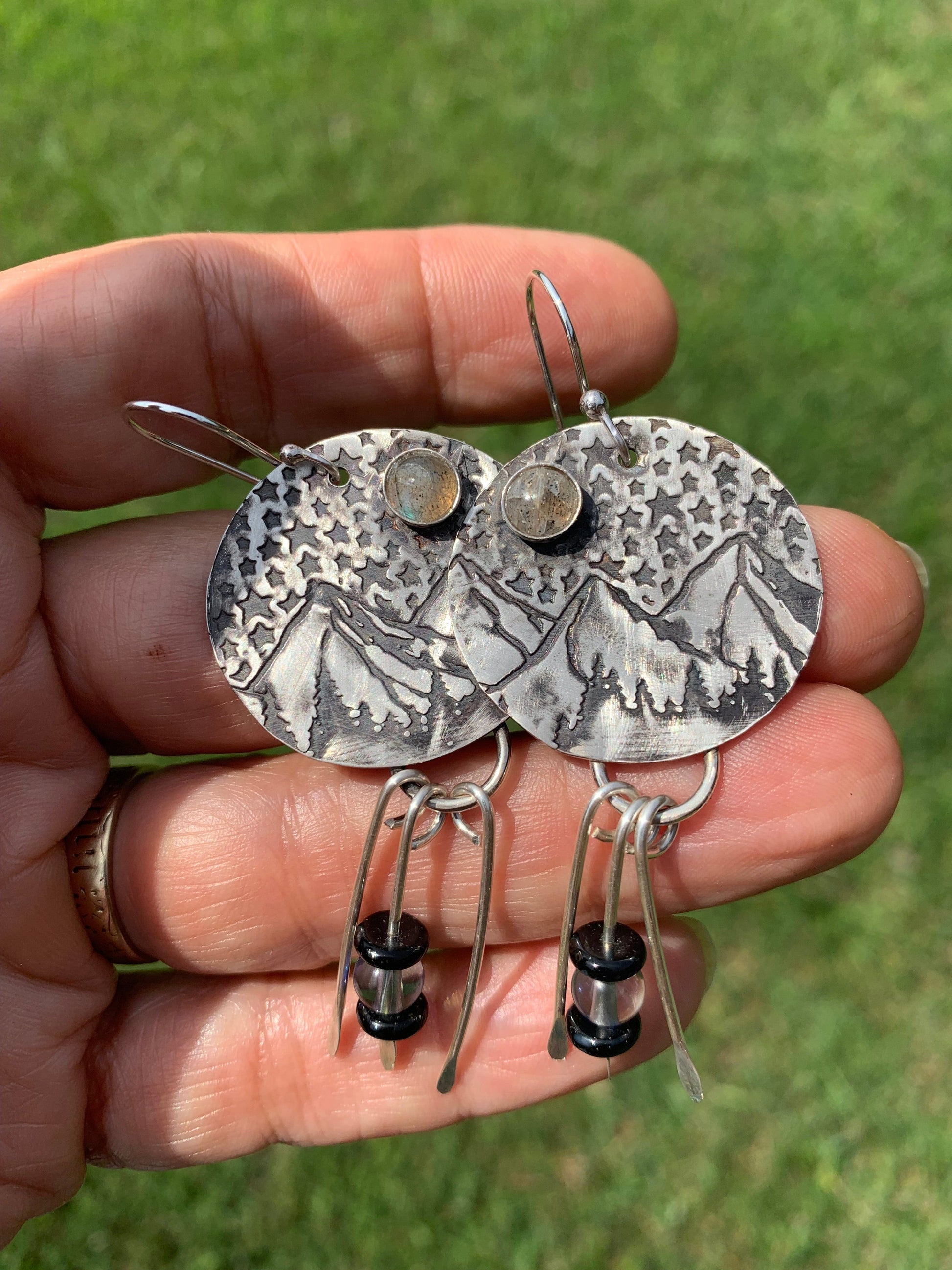 SilverMount earrings with mountain scene