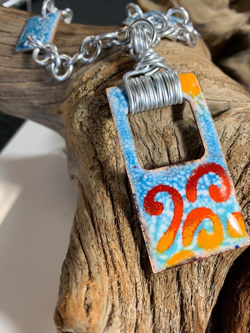 SkySHine enamel pendant necklace with colorful swirls