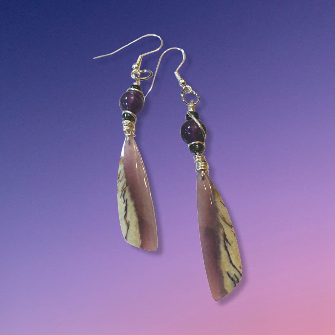 Purple stone earrings with silver wire
