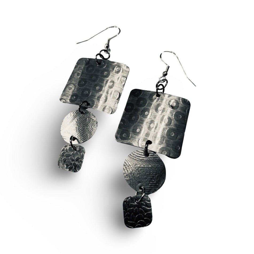 Square and Circle earrings with textured metal