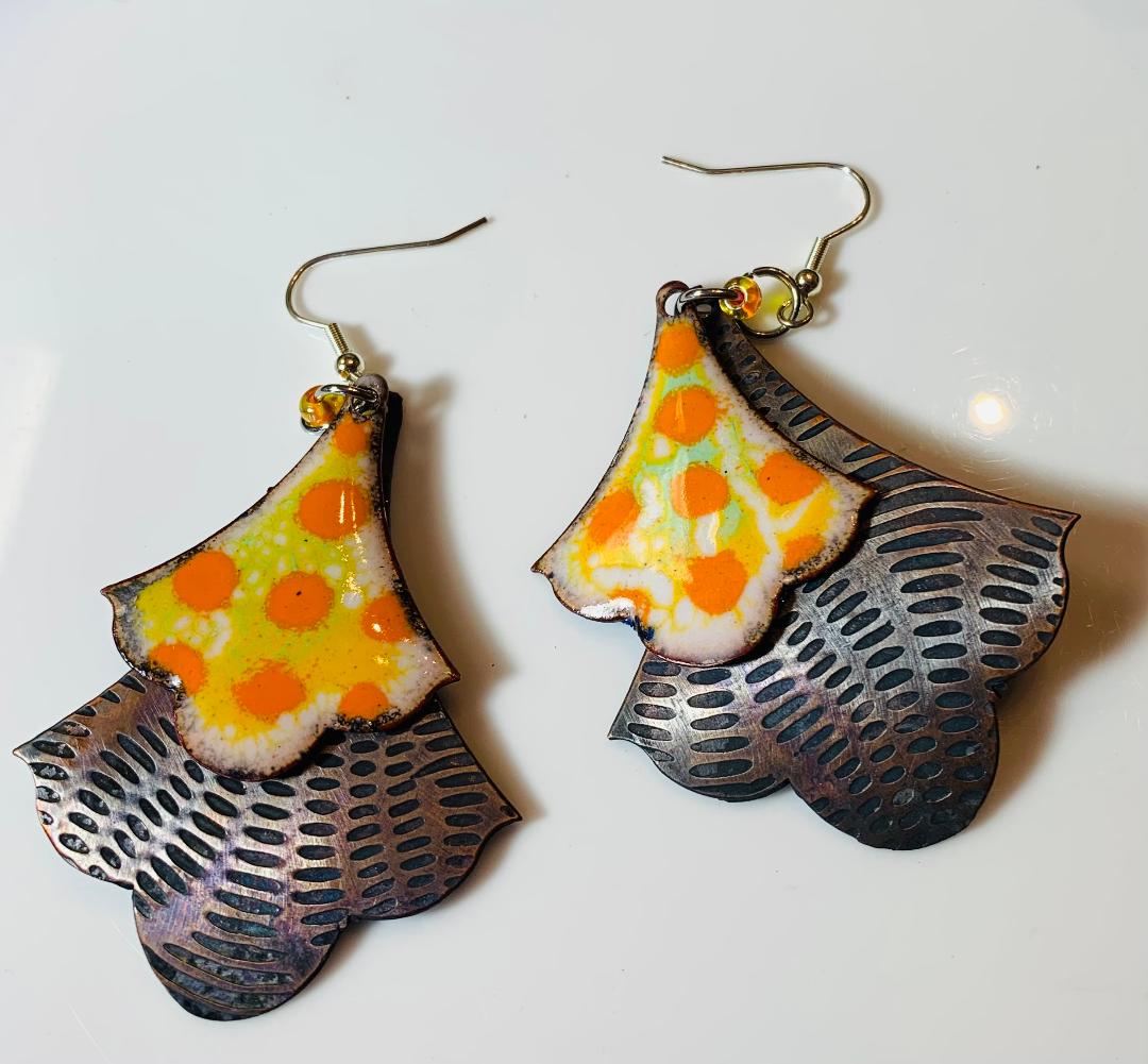 'Sunshine Garden' copper Enamel Art Jewelry Earrings