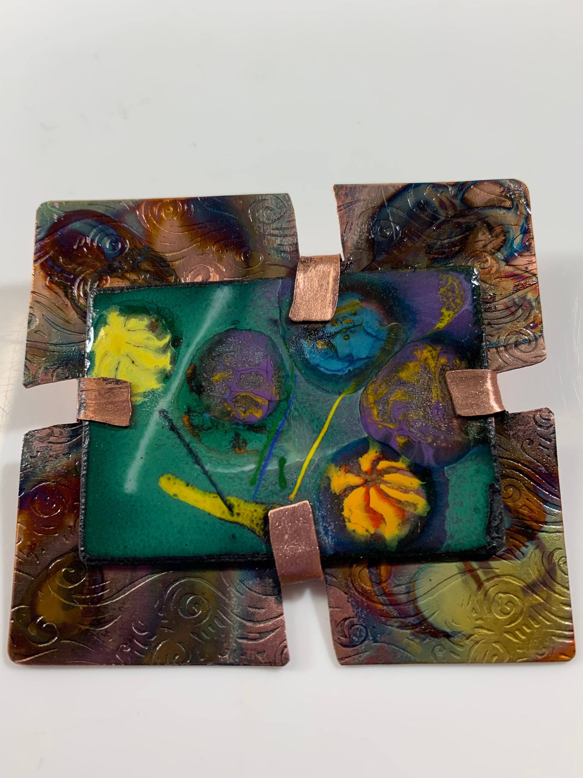 'Thoughts of Spring' Enamel and Copper Brooch Pin