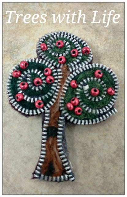 Handmade Tree with Life design using zippers and beads.