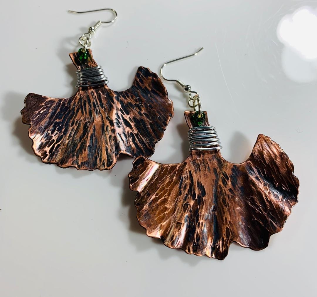 Ginko leaf copper earrings