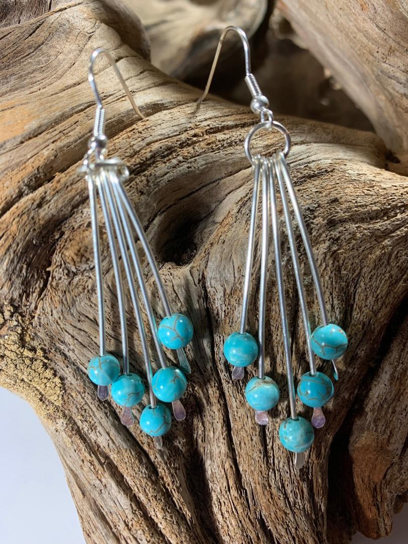W- Magnesite Turquoise color Swing Dangle Silver Sterling Earrings