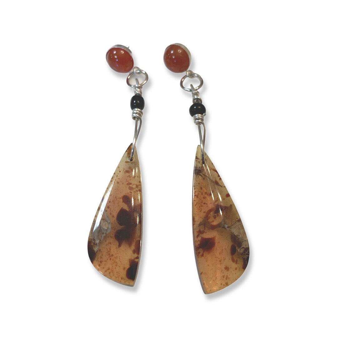 W- Carnelian and Amber Earrings in Fine Silver