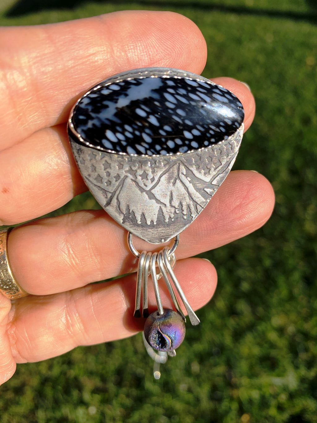 Starry Night pendant with mountain scene