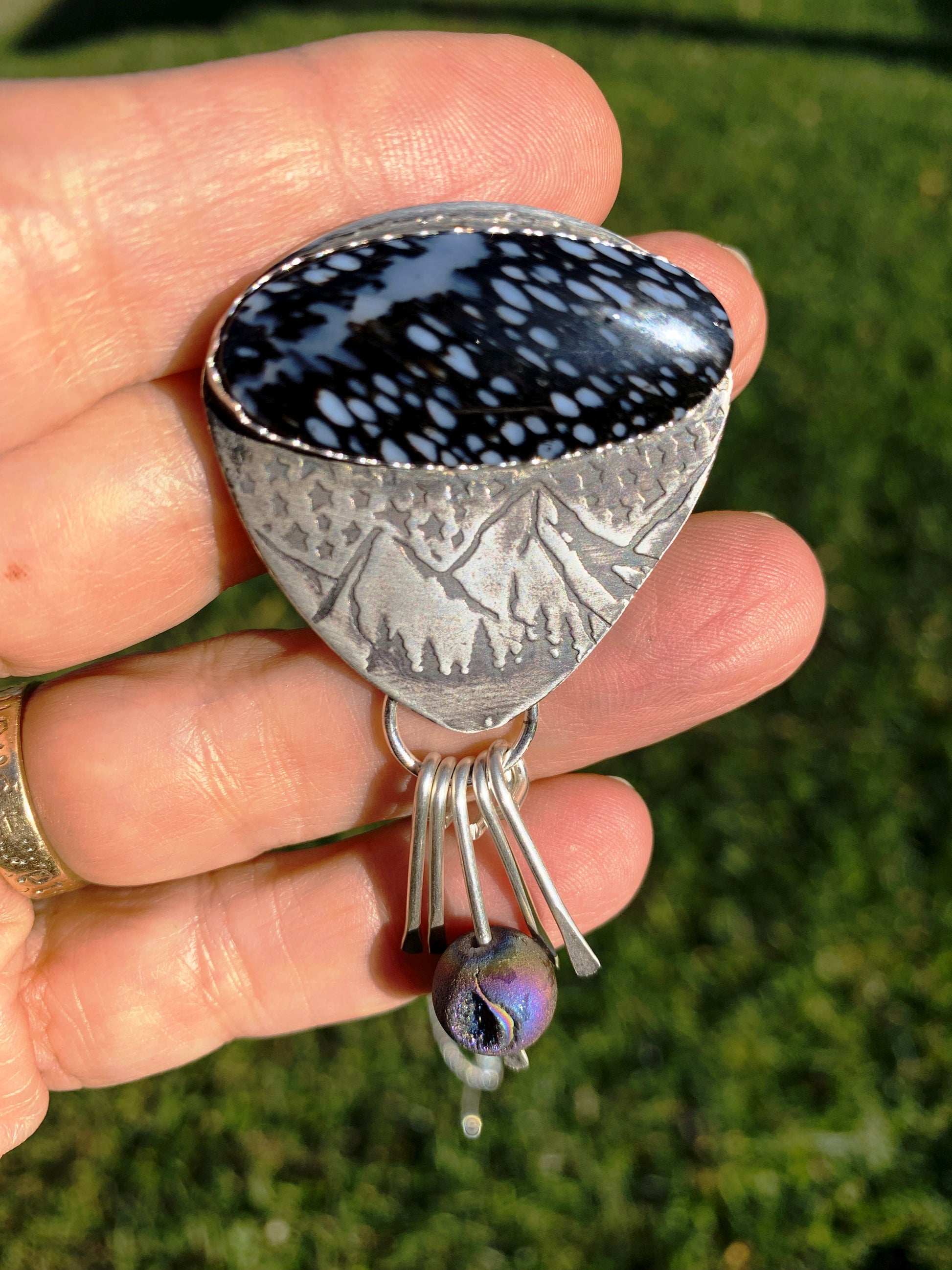 Starry Night pendant with mountain scene