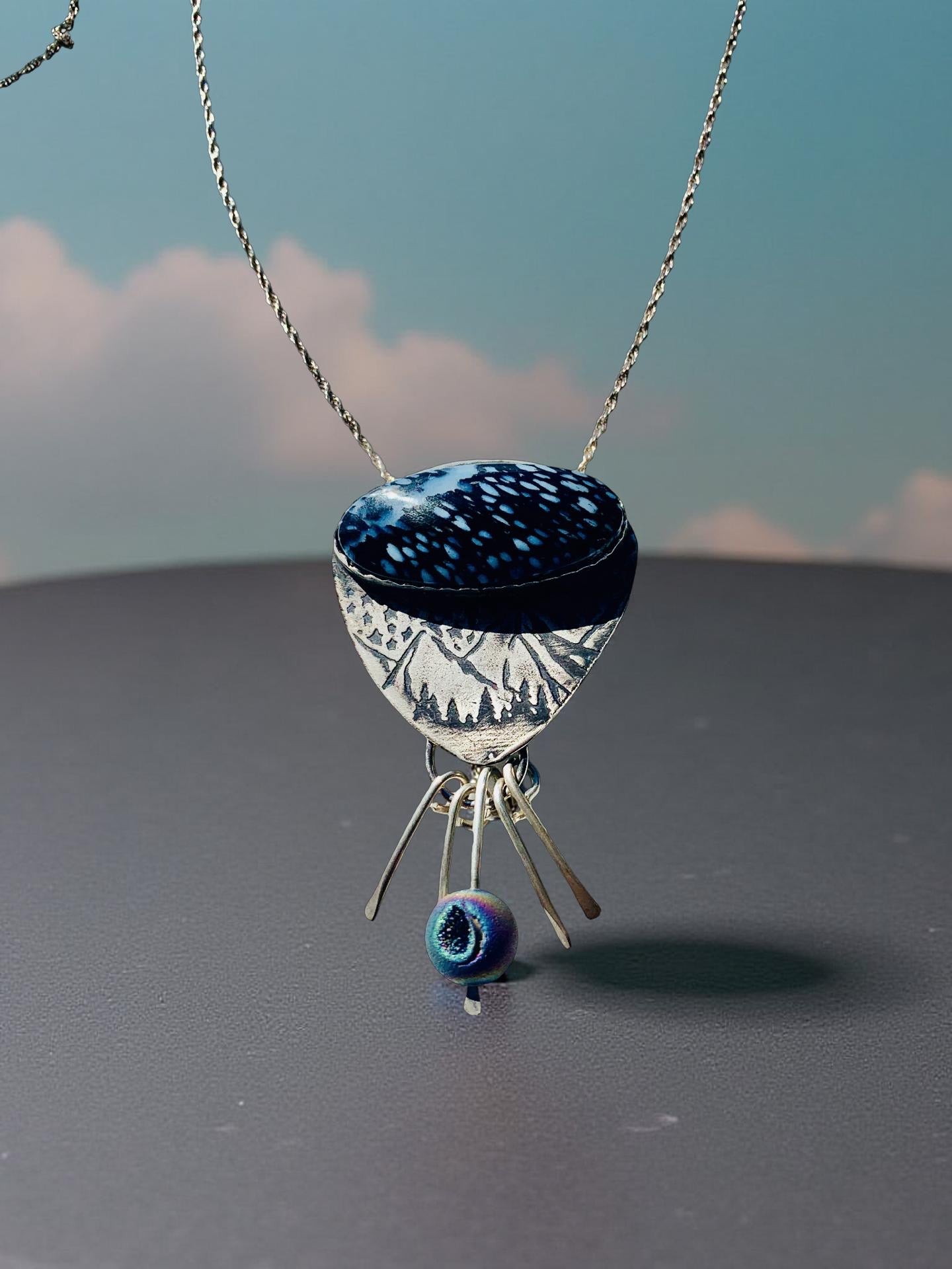 Starry Night necklace with landscape pendant