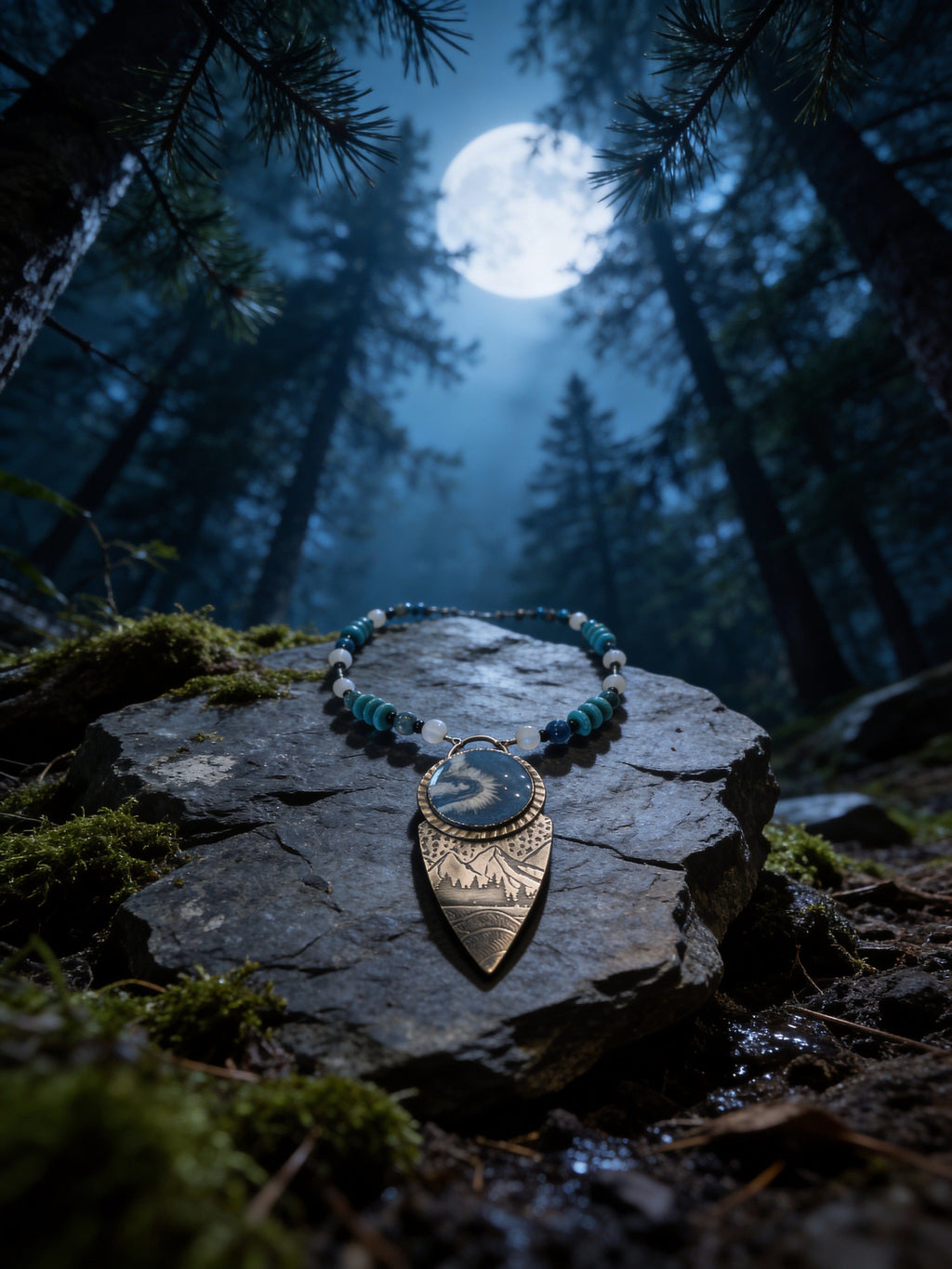 'Under the Watchful Moon' Silver Art Jewelry Pendant