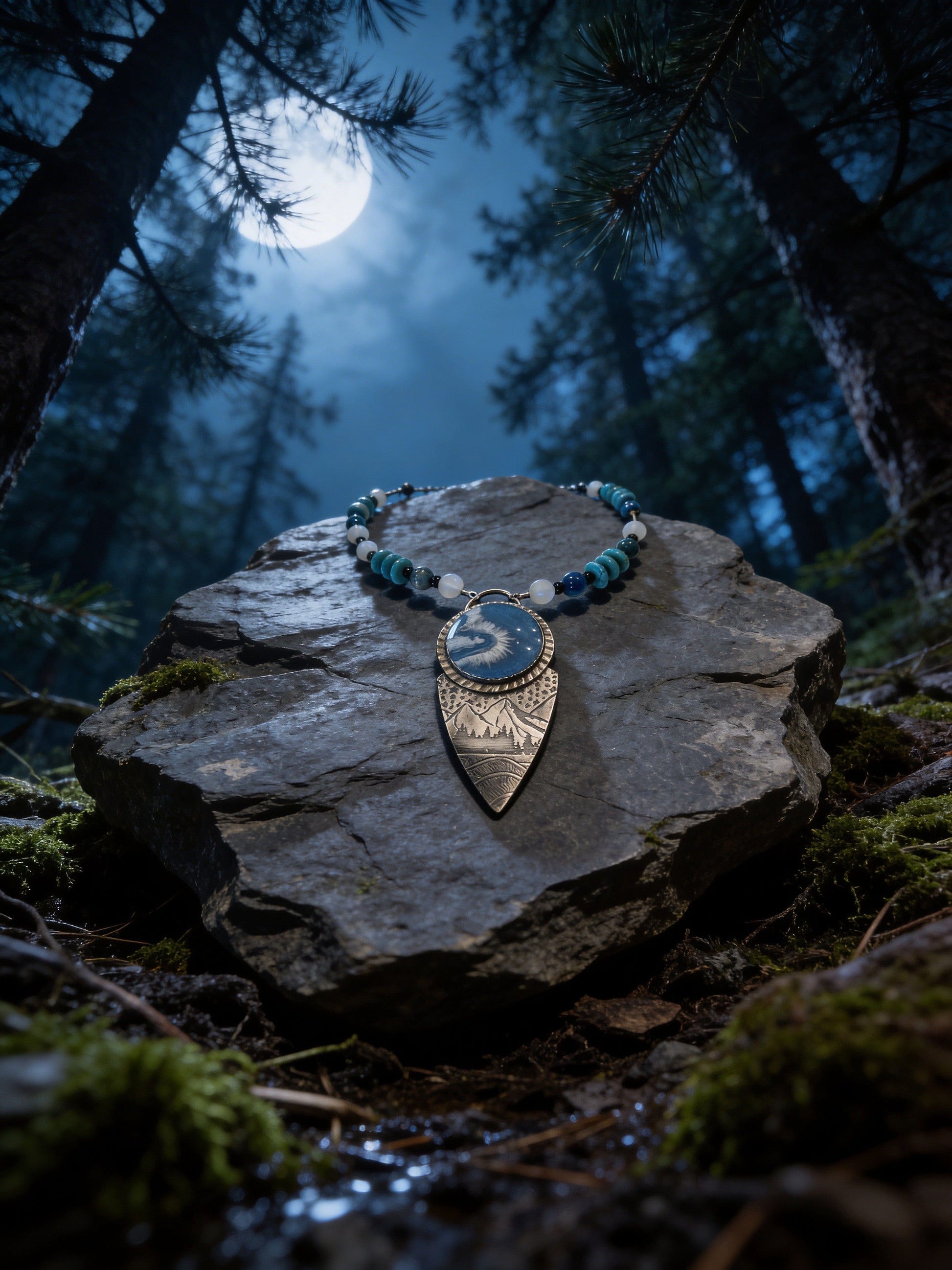 'Under the Watchful Moon' Silver Art Jewelry Pendant