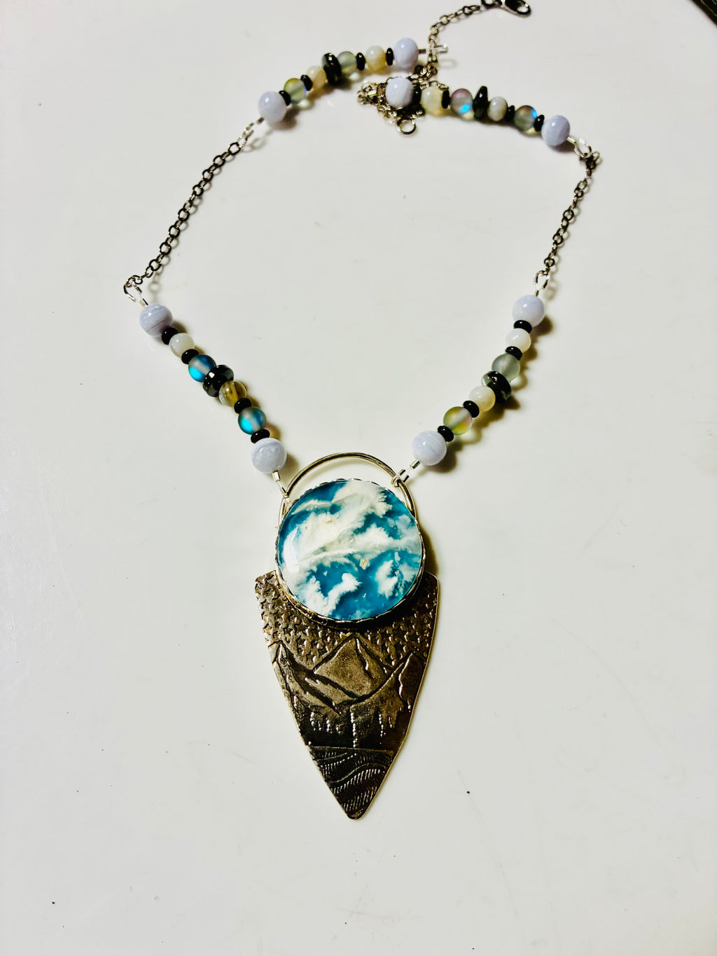 'Where Earth Meets Sky ' Doublet Agate Silver Mountain Pendant
