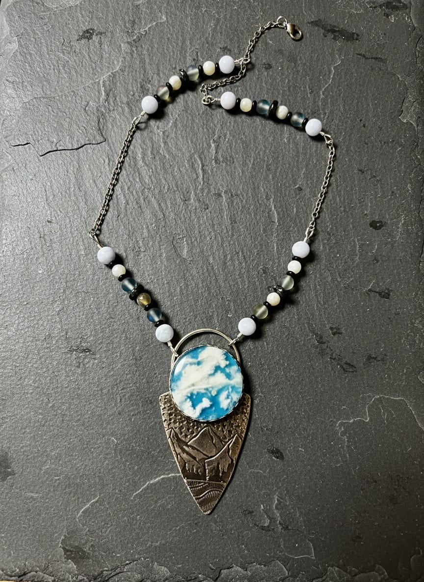 'Where Earth Meets Sky ' Doublet Agate Silver Mountain Pendant
