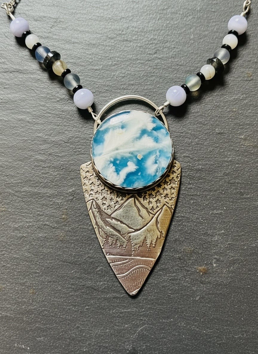 'Where Earth Meets Sky ' Doublet Agate Silver Mountain Pendant