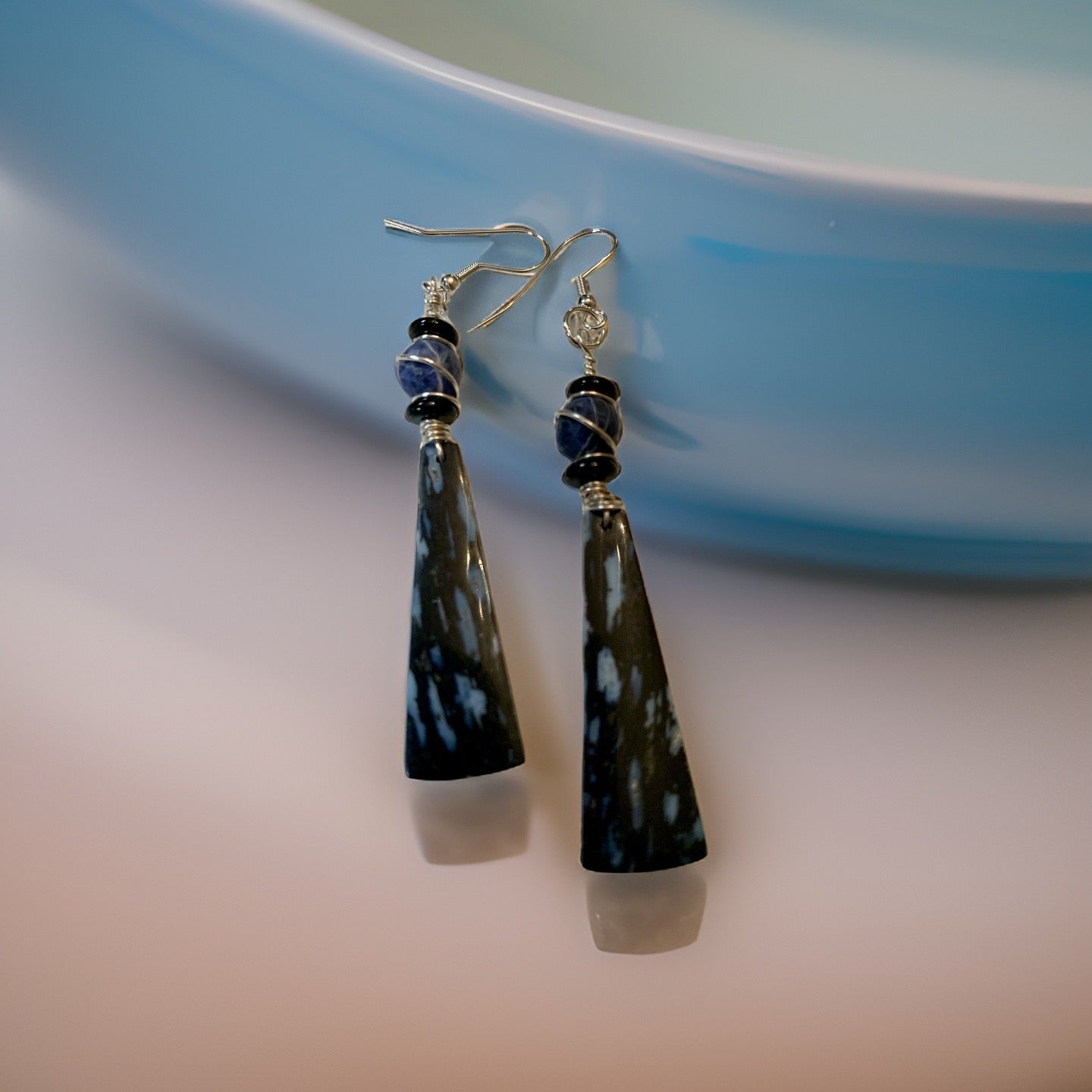 W-  'Angel Lights Shine' Blue Spotted Jasper Silver Earrings