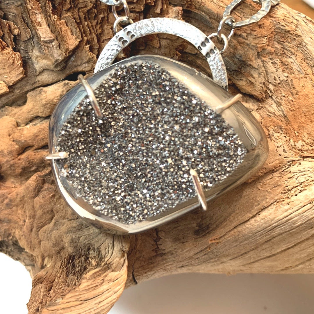 'Soul Shine' Silver Agate Druzy Sterling Pendant