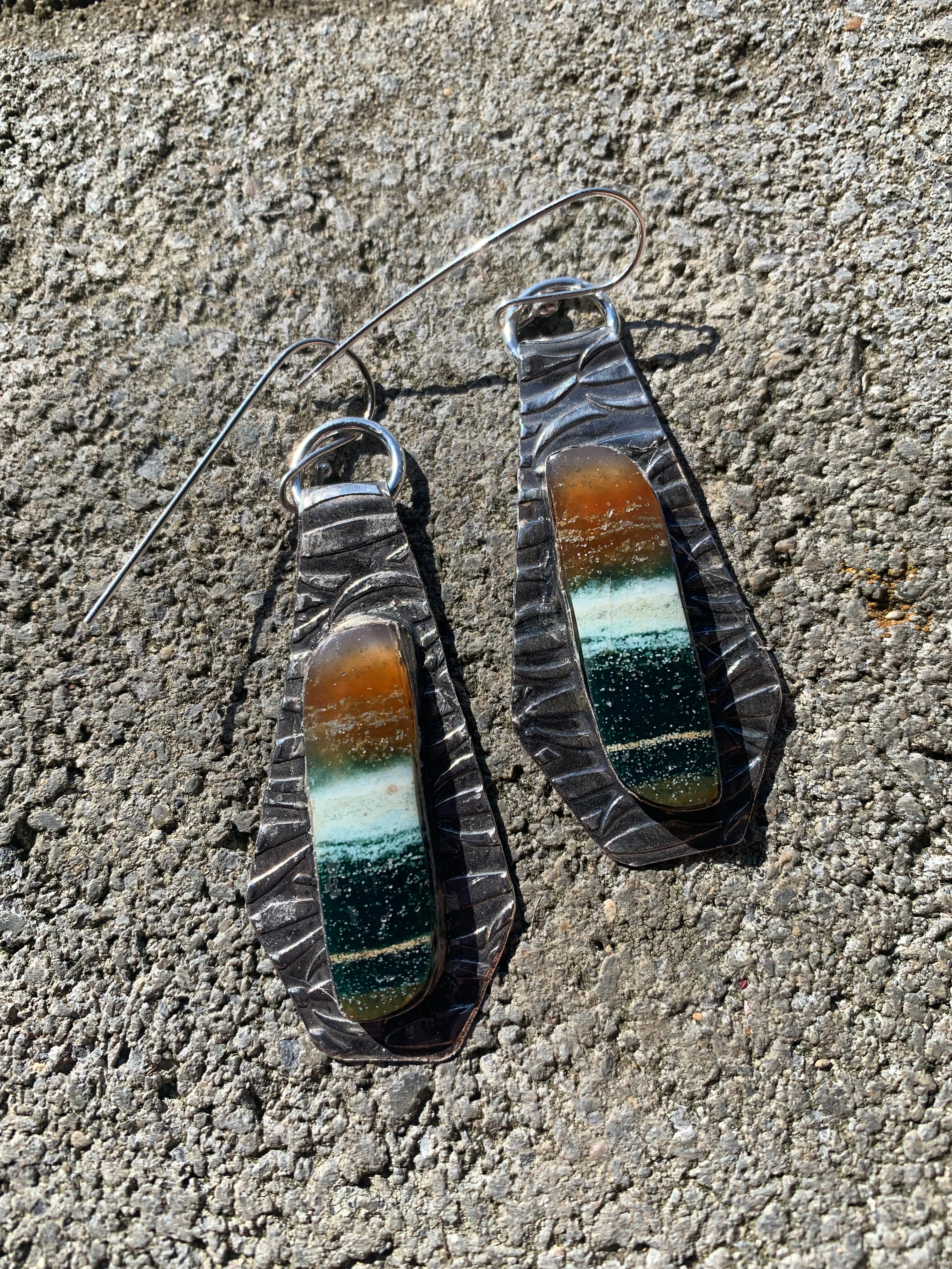 'Walking the Shore' Jasper Earrings in Fine Silver