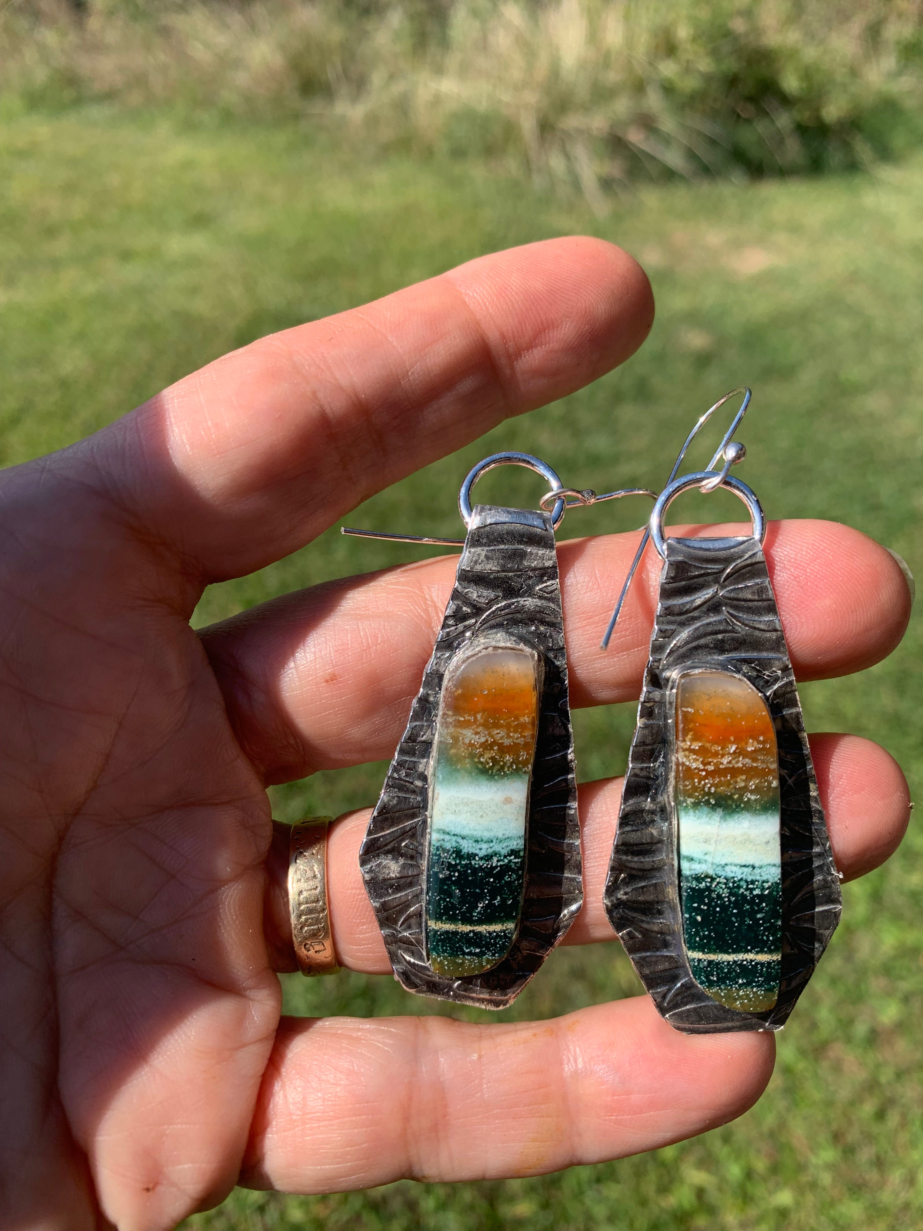 'Walking the Shore' Jasper Earrings in Fine Silver