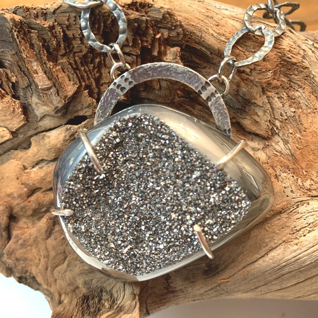 'Soul Shine' Silver Agate Druzy Sterling Pendant