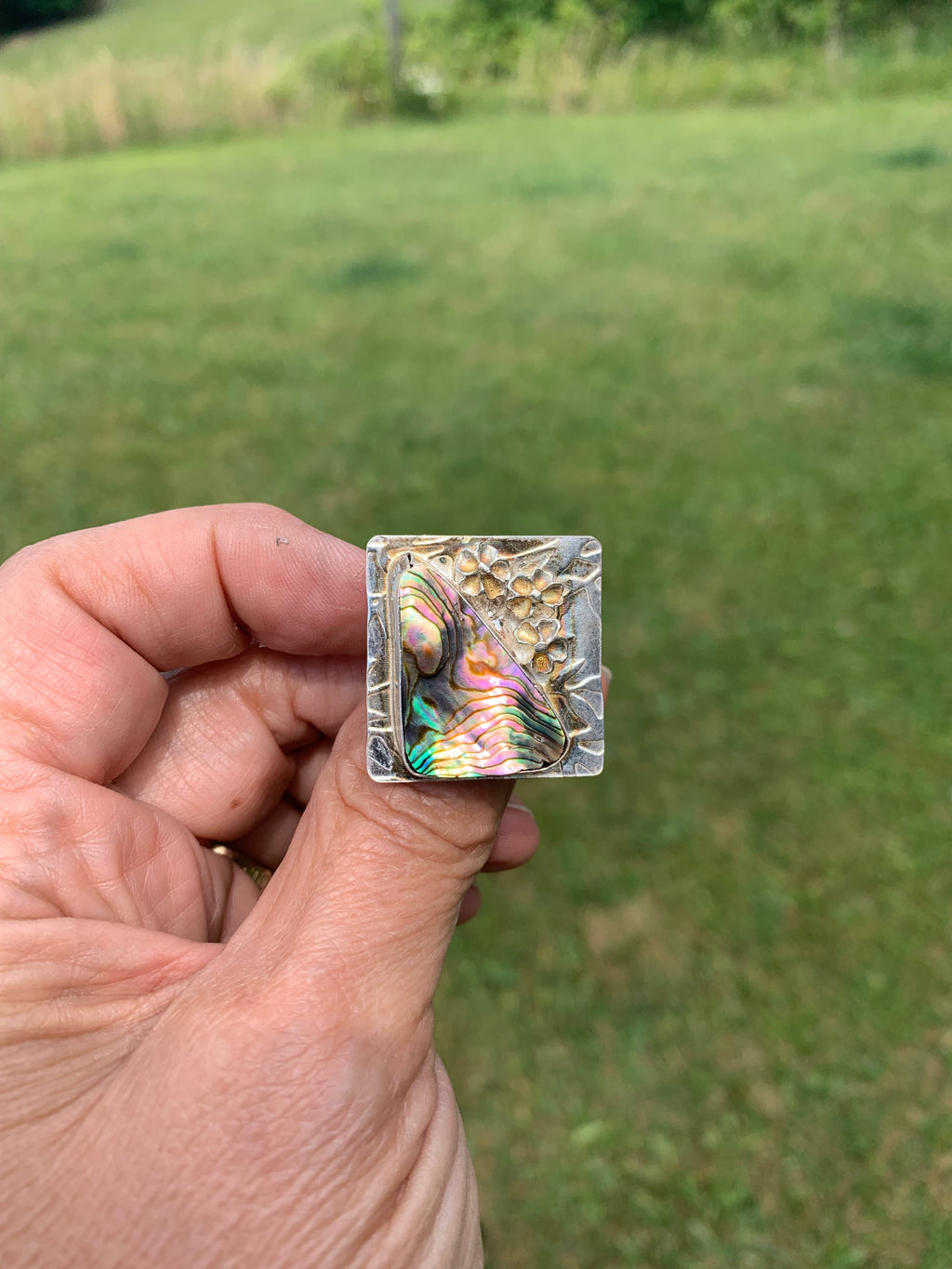 'Abalone Dreams' in Silver Handcrafted Ring Size 7