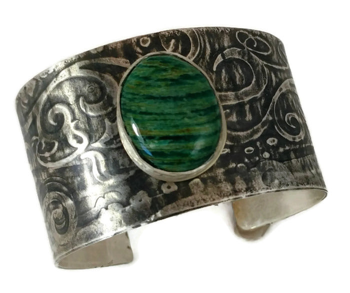 Wide Silver Amazonite Cuff