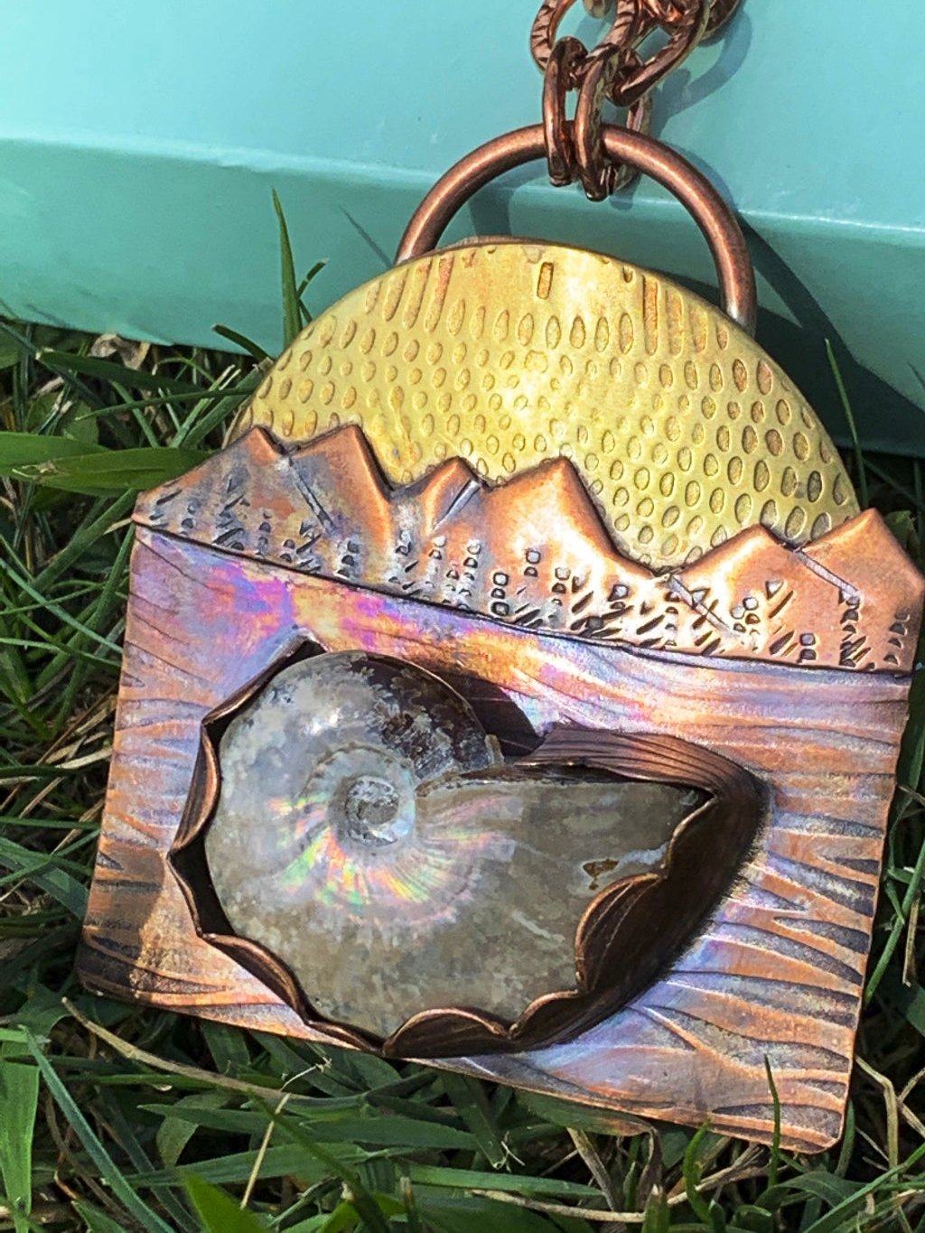 Ammonite in the Mountains in Brass and Copper Jewelry