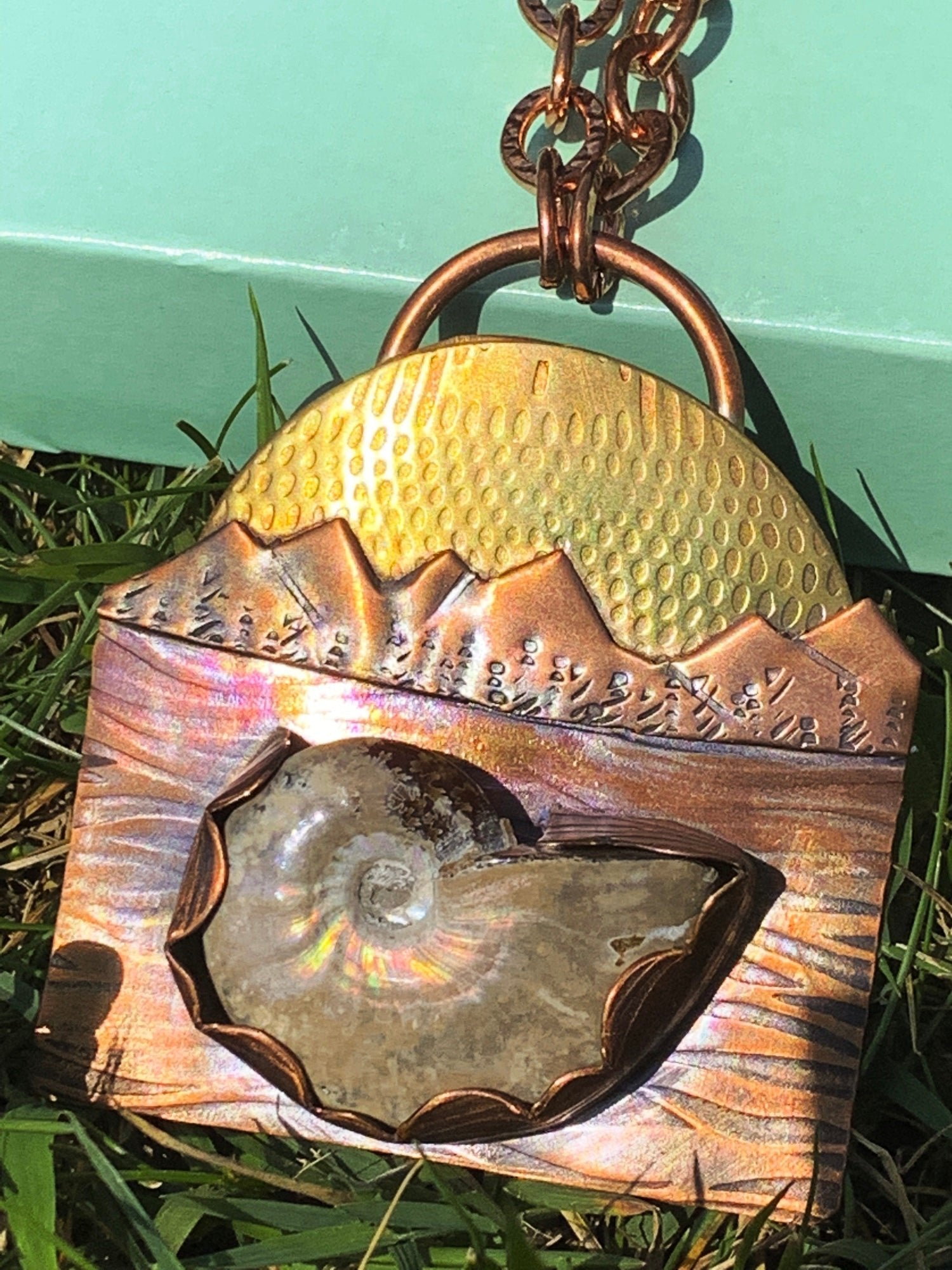 Ammonite in the Mountains in Brass and Copper Jewelry