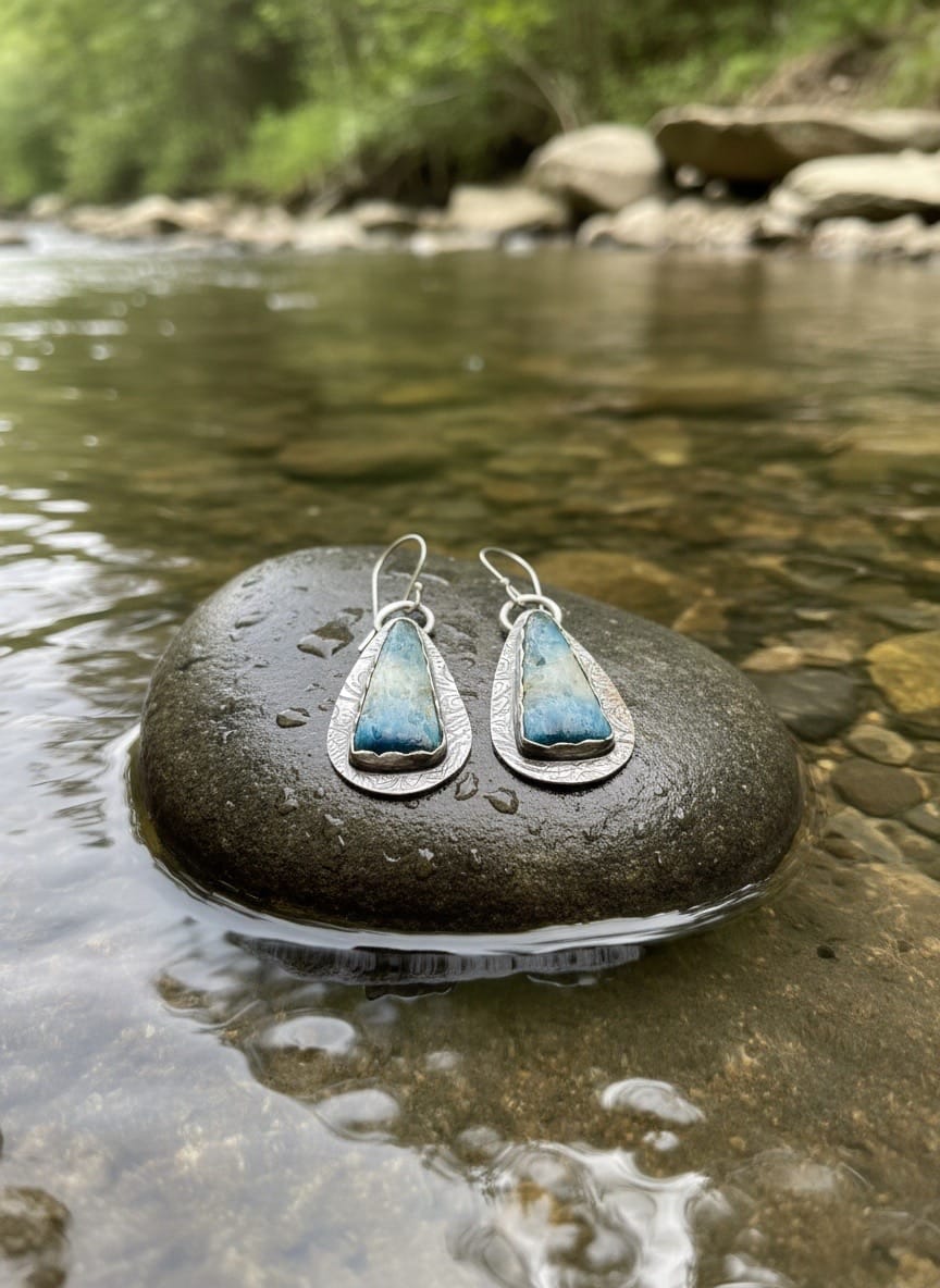 'Whispers of the Tide' Blue Frost Jasper earrings