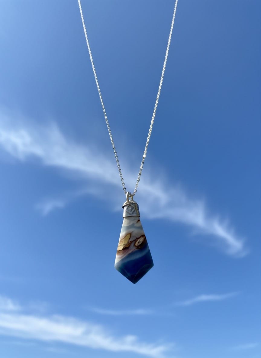 Blue Horizon one-of-a-kind Maligano Jasper pendant handcrafted in sterling silver by Christine Keller of Chrizart Creations