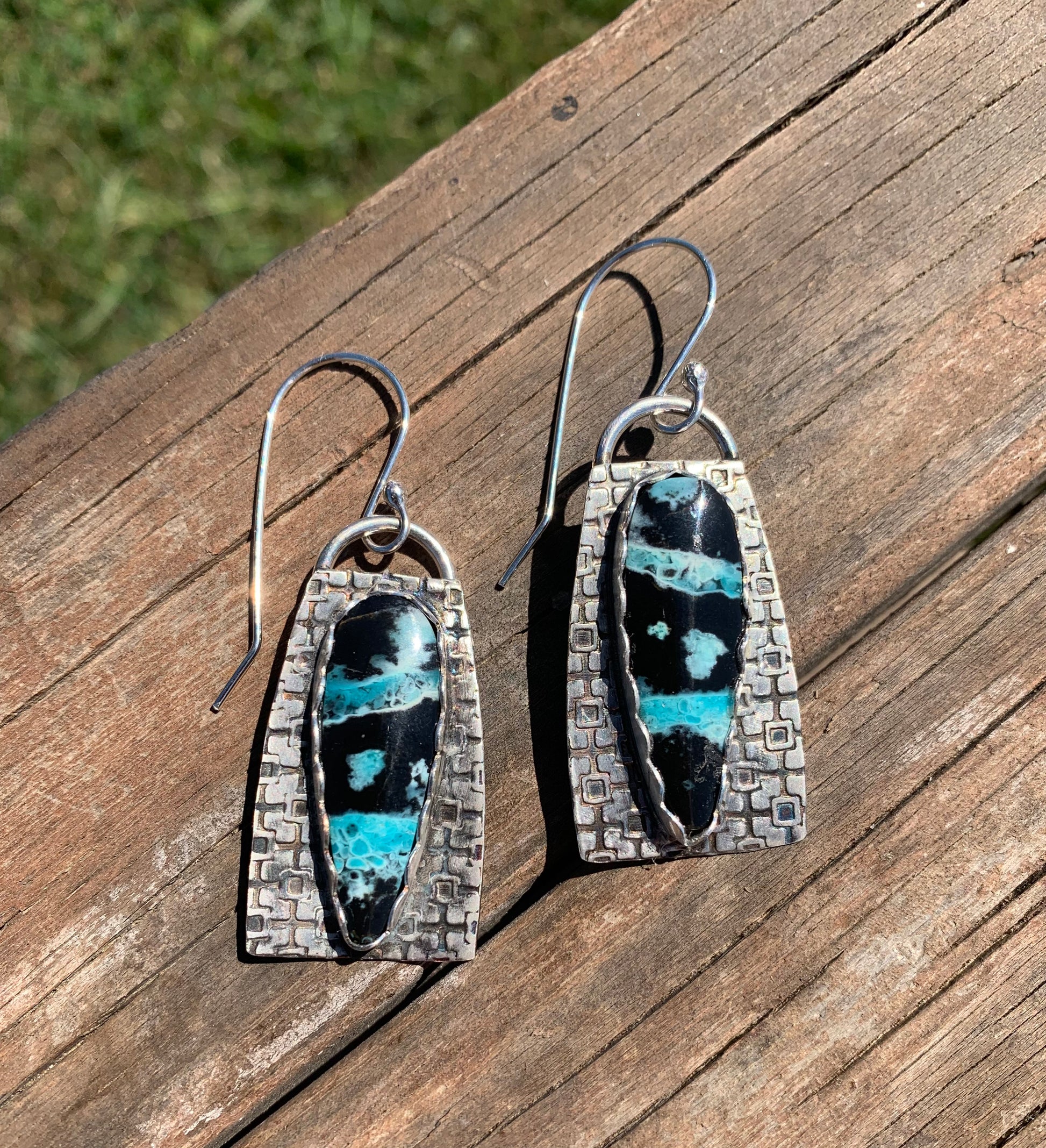 Blue Wood Opal Black earrings
