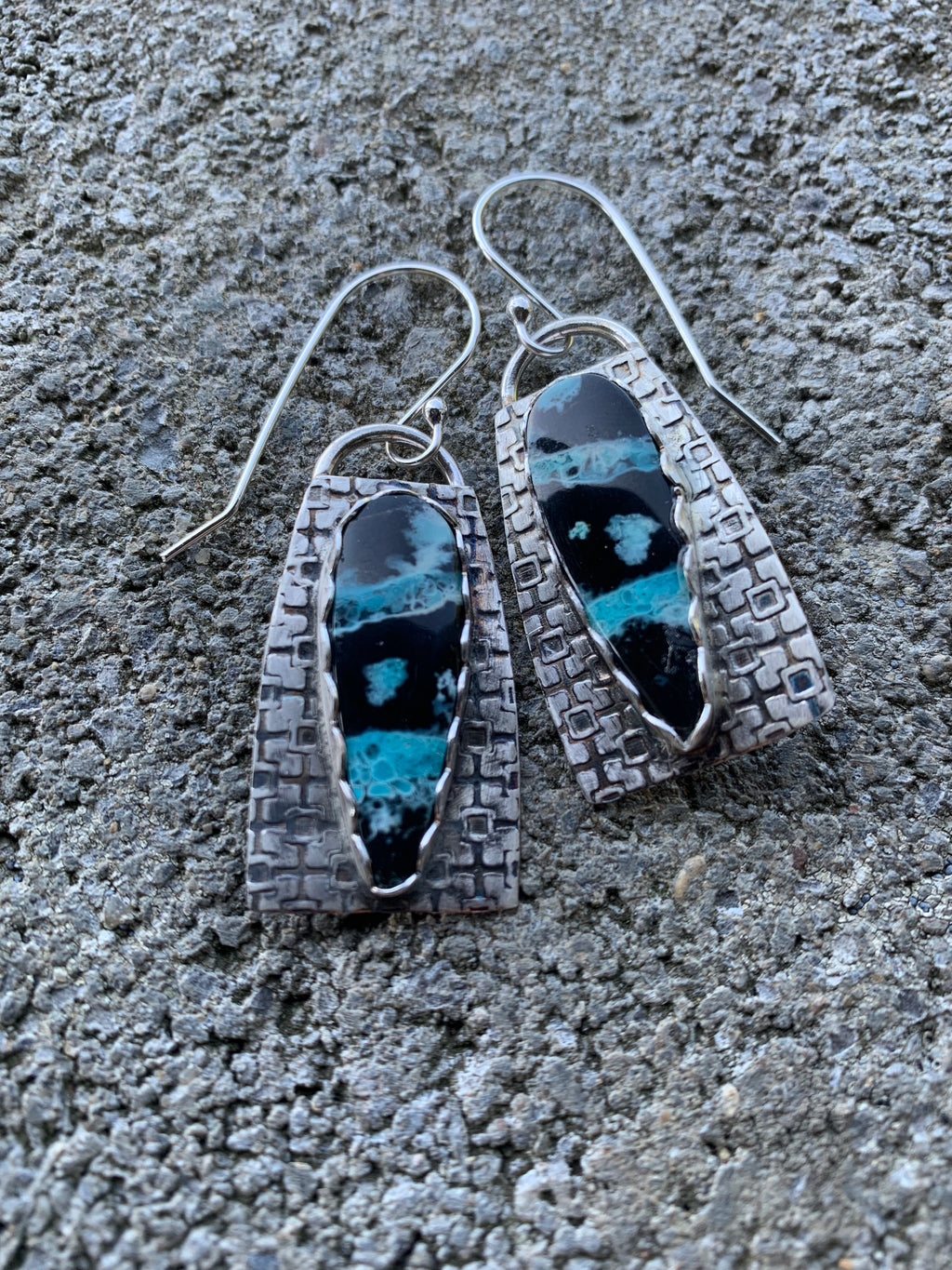 BlueWoodOpalBlack earrings with turquoise and black accents