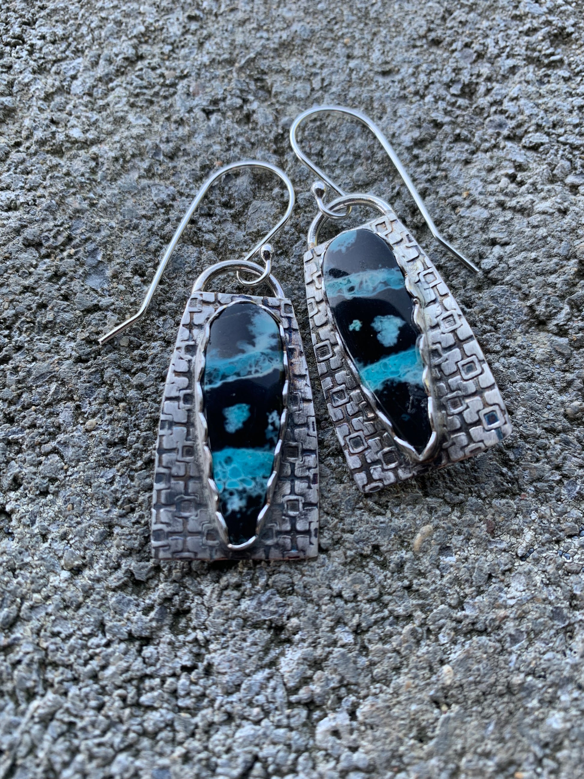 BlueWoodOpalBlack earrings with turquoise and black accents