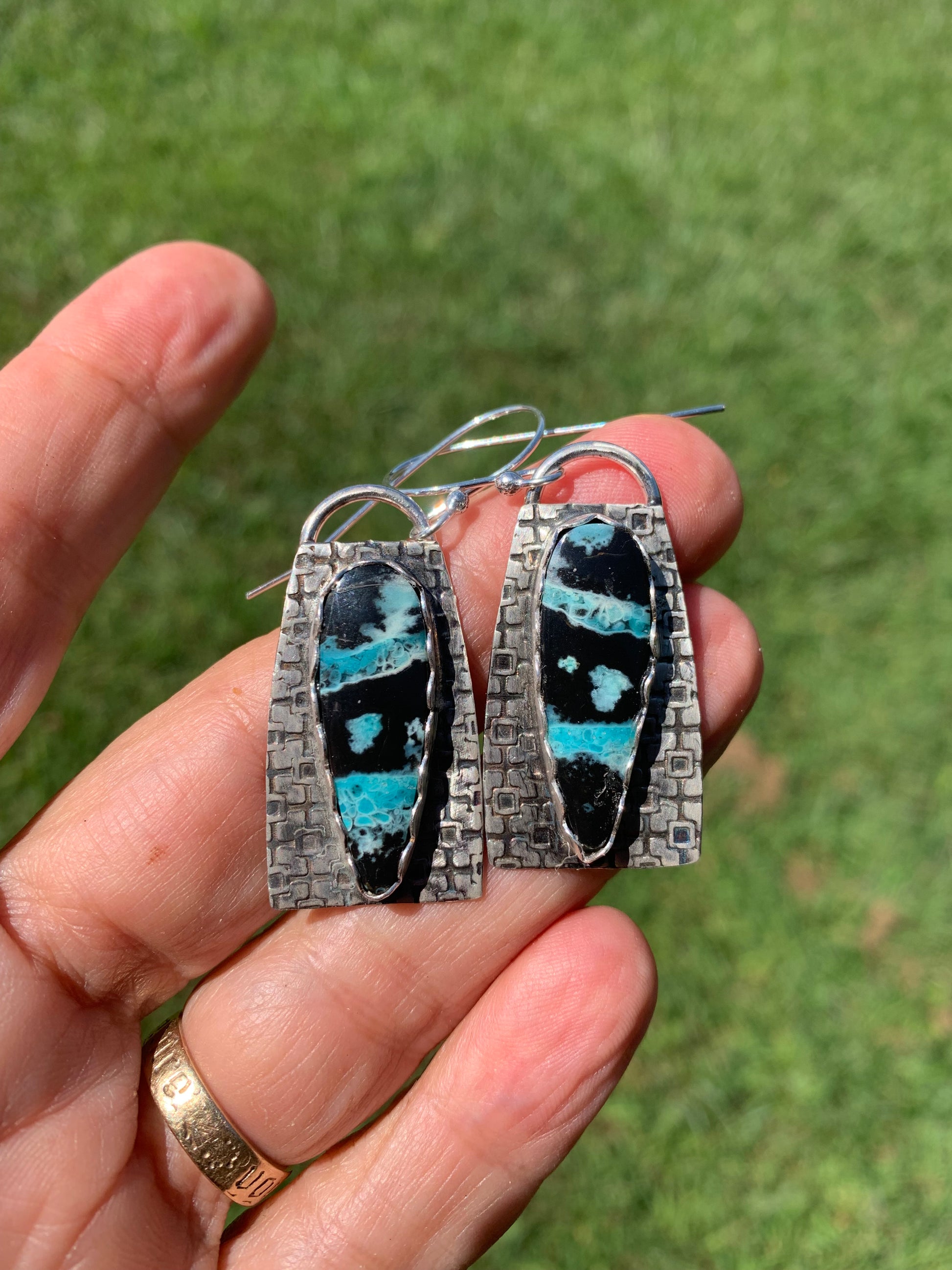 Blue Wood Opal Black earrings