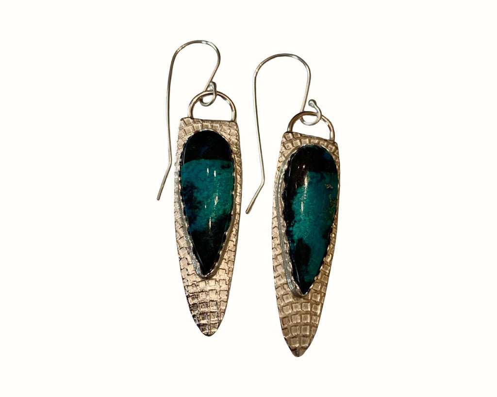 Tidal Horizon — Blue Wood Opal Silver Earrings